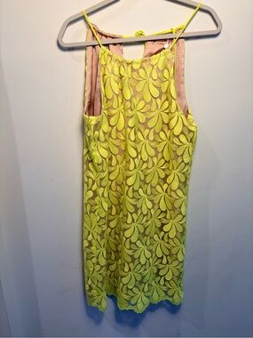 Trina Turk Neon Yellow Floral Lace Slip Dress